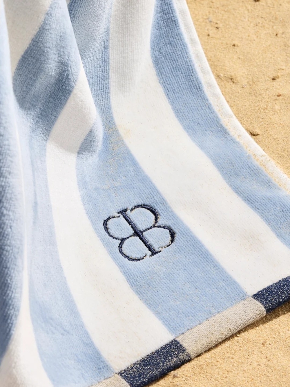 NWT Boll & Branch The Beach Towel XL - Hydrangea Harbor Stripe - blue tan white